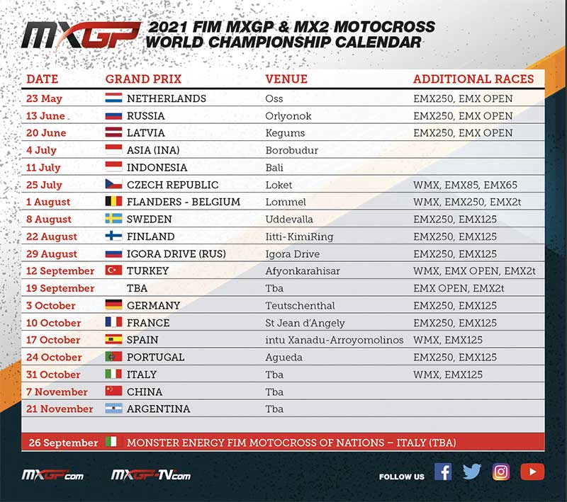 2021 FIM Motocross World Championship Calendar